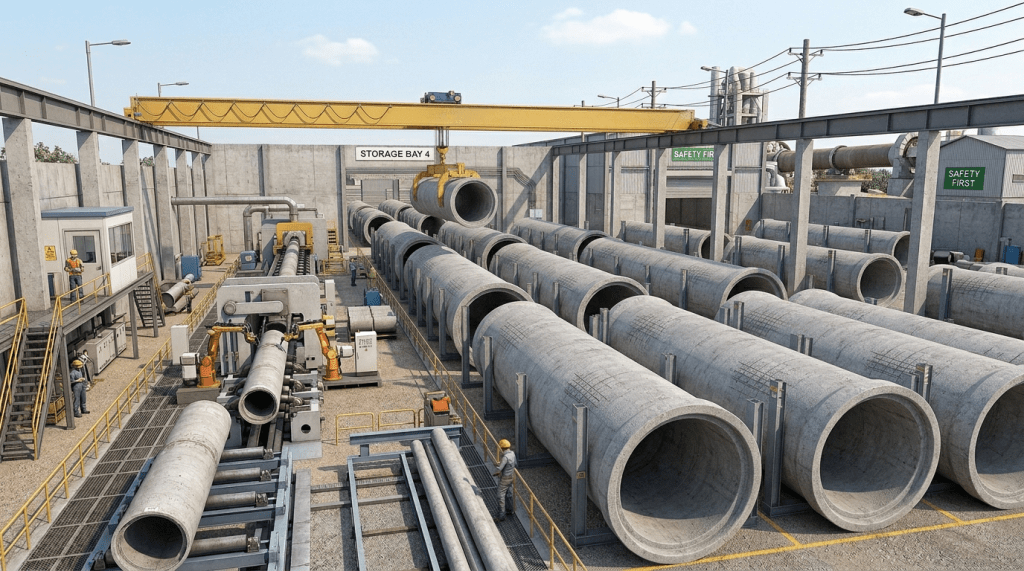 Factory with large RCC cement pipes